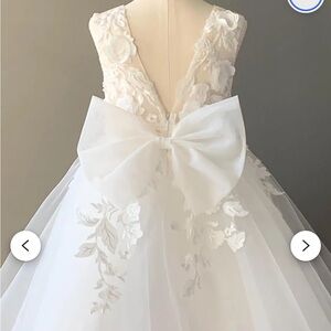 Ivory Floral Lace Tulle Girls' Formal Dress with Bow
